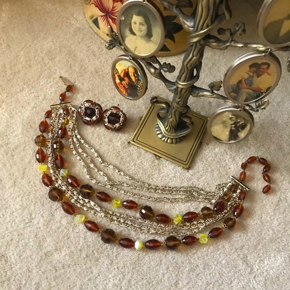 Vintage W. German Multi Strand Necklace & Earring Set - Picture 2 of 3
